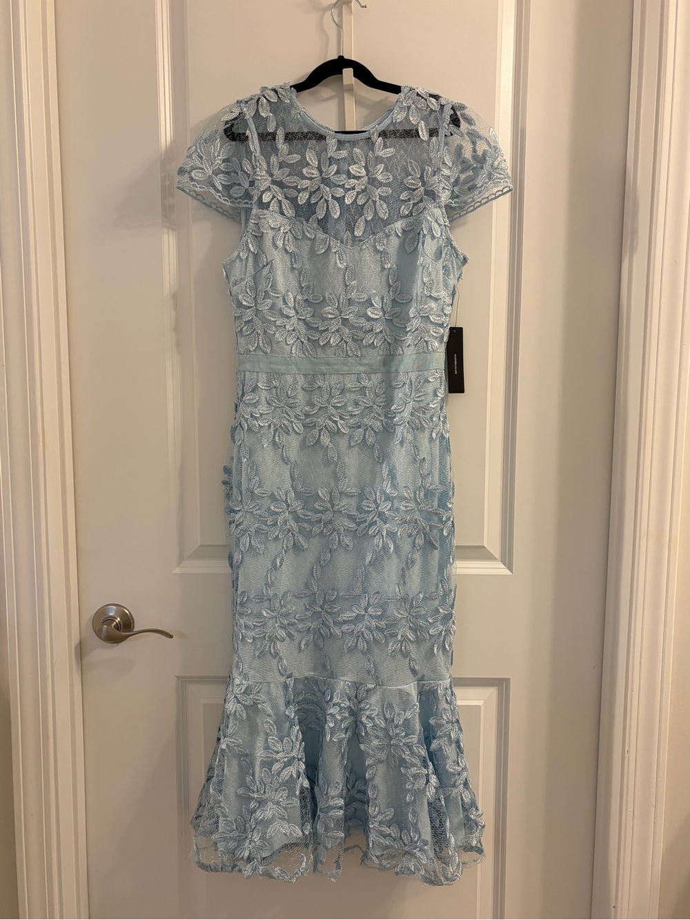 NWT - Lulu’s Lovingly Yours Light Blue Embroidered Midi Trumpet Dress